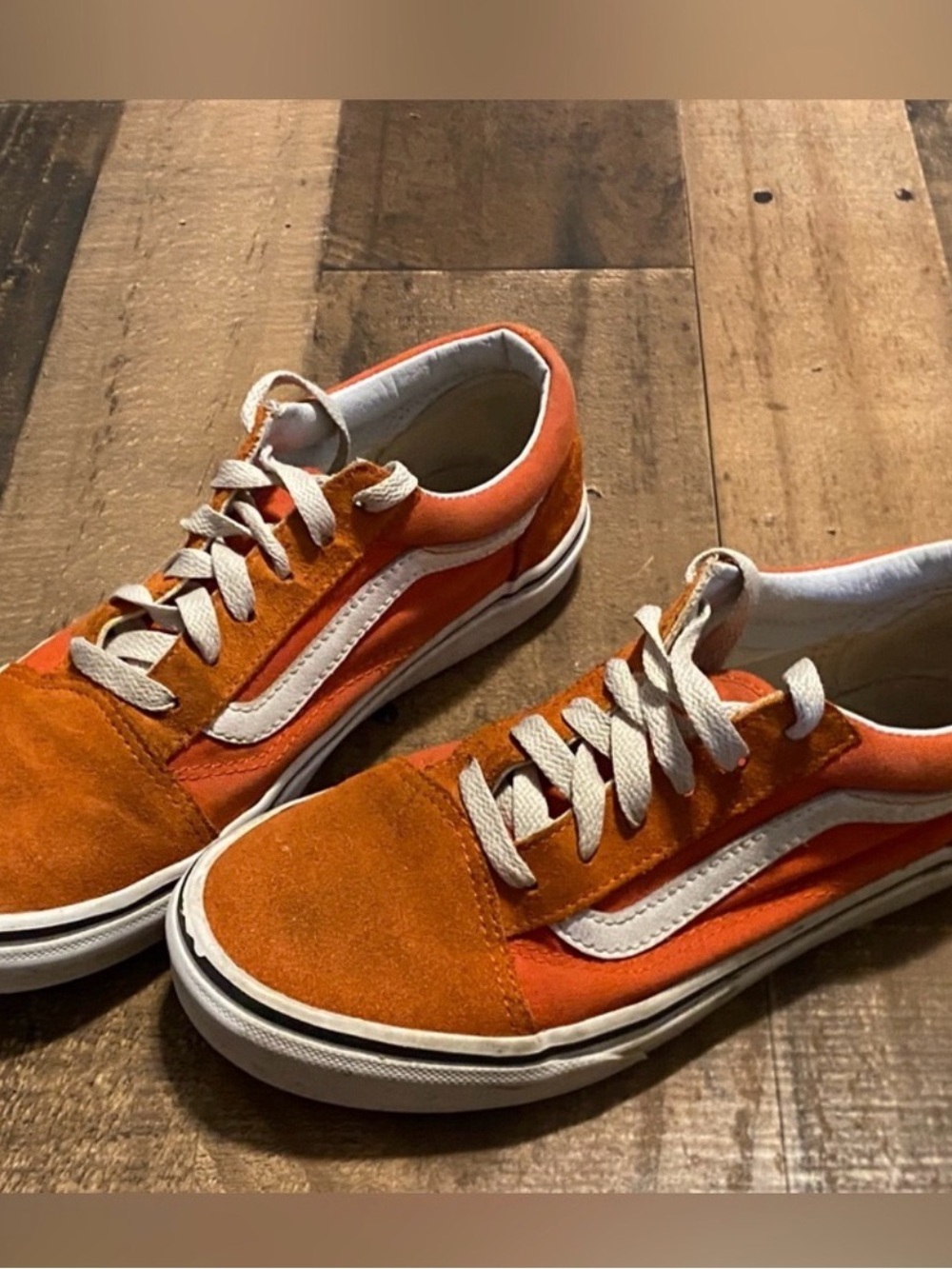 Vans- Kids Orange Suede Skate Sneakers - White Stripe
